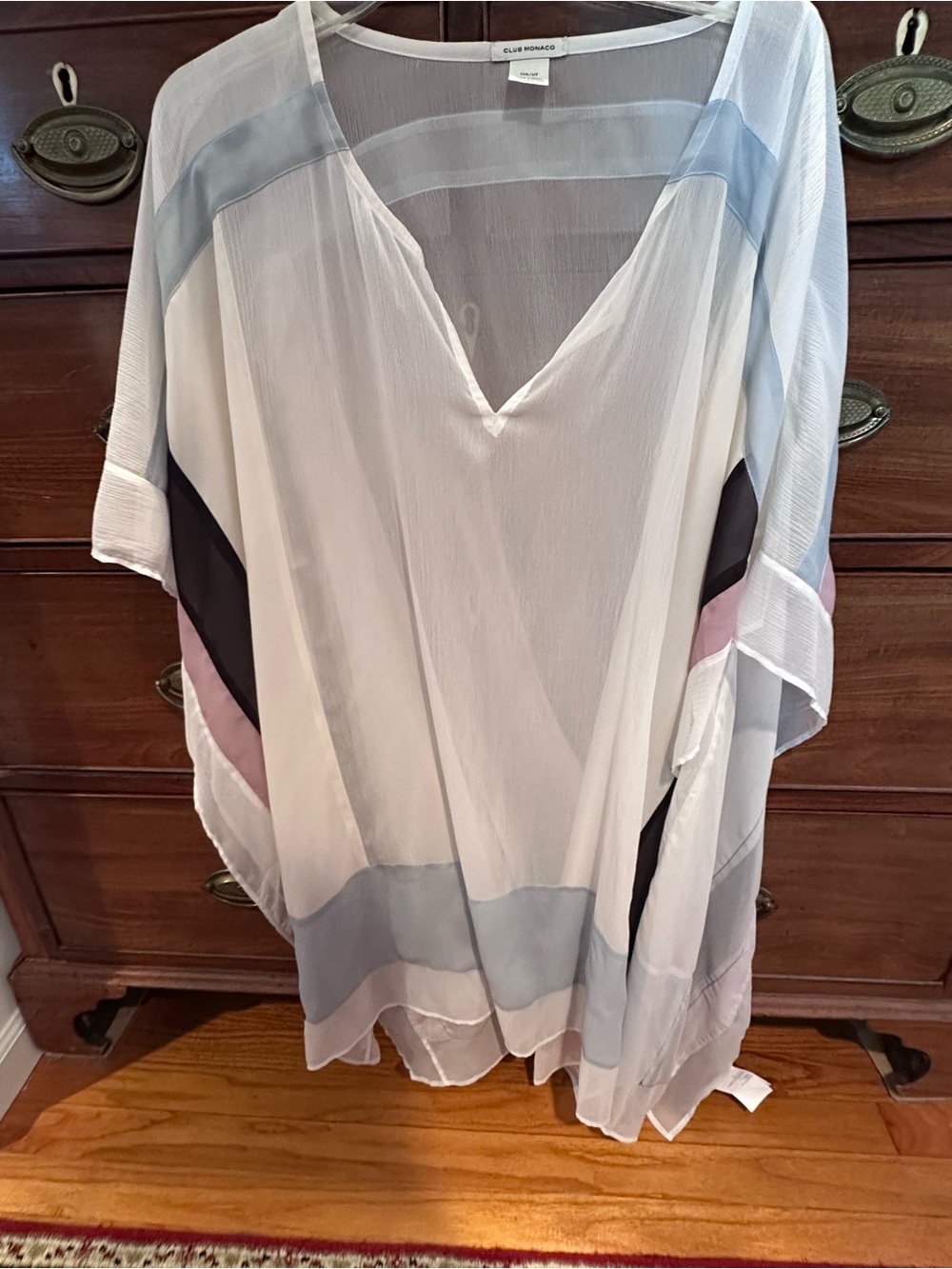 Club Monaco Sheer V-Neck Tunic in Soft White and Light Gray
